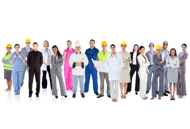 healthcare works some wearing hardhats